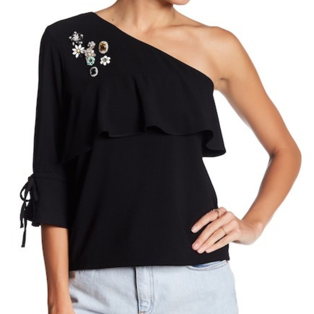 LEA & VIOLA Embellished One Shoulder Blouse Jewel